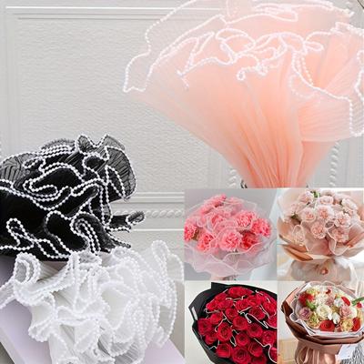 1 pieza 28cm*4 yardas Velo ondulado de perlas Embalaje de flores Encaje Ramo DIY Decoración para hornear pasteles Materiales para embalaje de flores