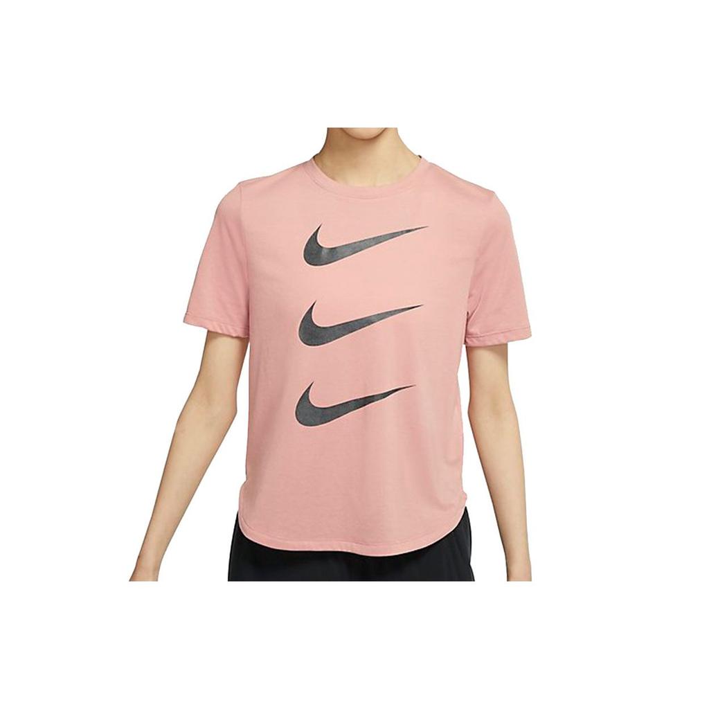 Nike Logo Print Sports Crew Neck Short Sleeve T-Shirt Women Tops Pink DC4324-685