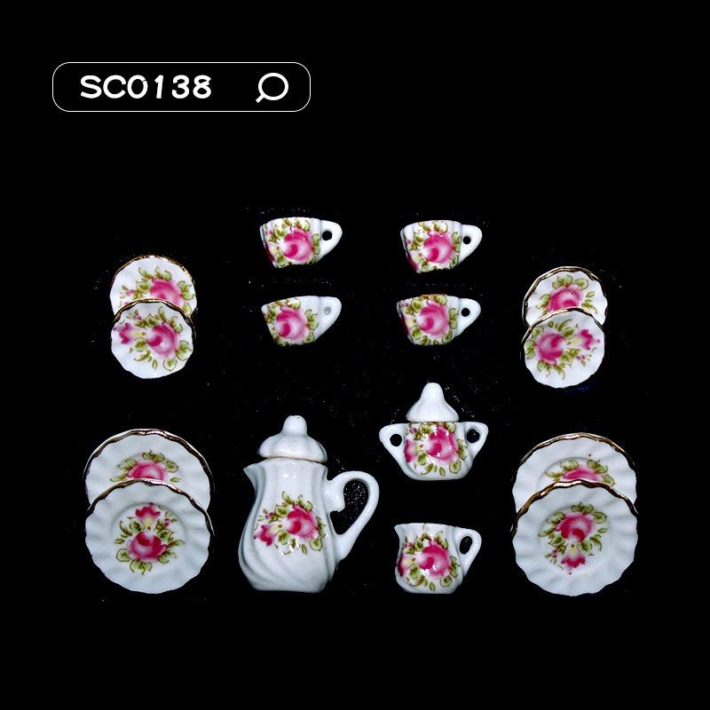 Puppenhauszubehör 1/12 Küche Miniatur 15 Stück Mini Porzellan Blume Teetasse Set Puppenhaus Dekor Simulation Puppenhaus Dekoratives Zubehör