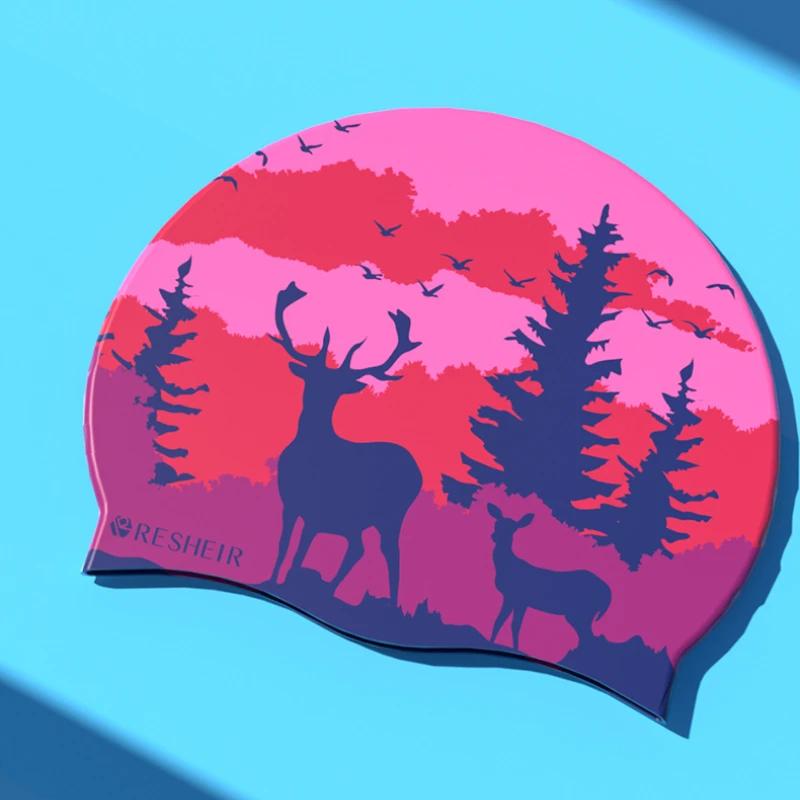 

Шапочки для плавания с рисунком лося большого размера с длинными волосами, защитные шапочки для плавания для женщин, силиконовые шапочки для плавания, аксессуары для бассейна