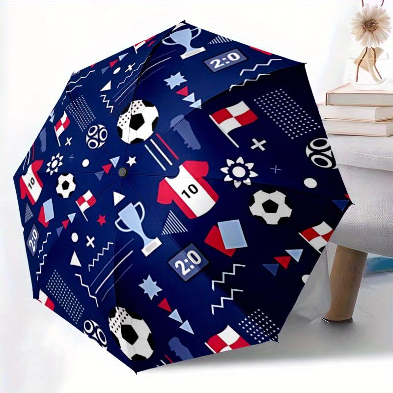 1pc Soccer Sports Automatic Open 8-Rib Windproof Umbrella, Travel & Commuting, Suitable for All Seasons