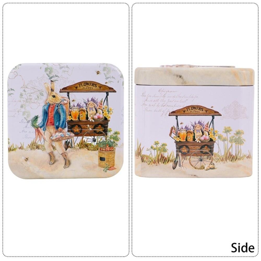 Square Shape Easter Gifts Box Iron Material Rabbit Tin Storage Box  Party Decorations