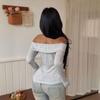 Baifen Zhi Yi European & American 2025 Spring/Autumn Sexy Slim-Fit Solid Color Off-Shoulder Long Sleeve T-shirt