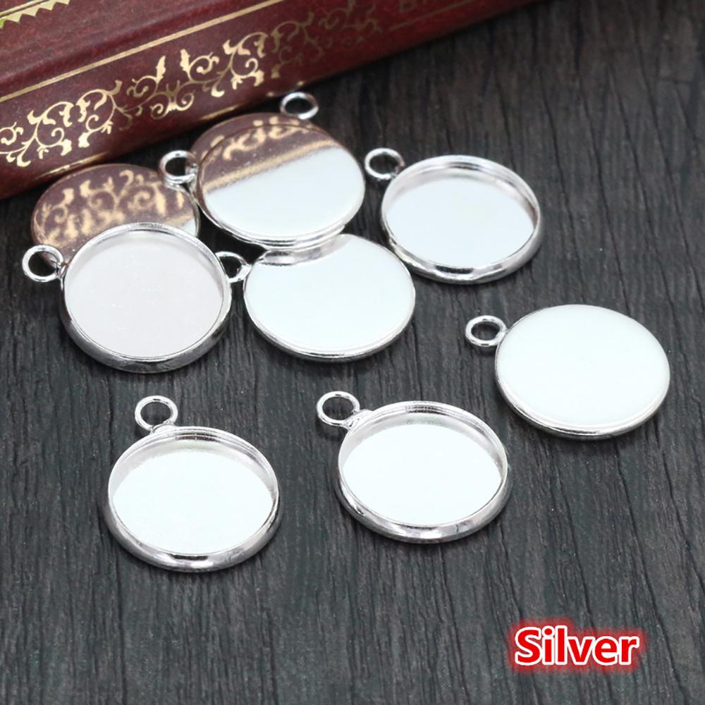 Brass Material 20pcs/lot 10mm 12mm Inner Size 8 Colors Plated One Loops Style Cabochon Base Cameo Setting Charms Pendant Tray