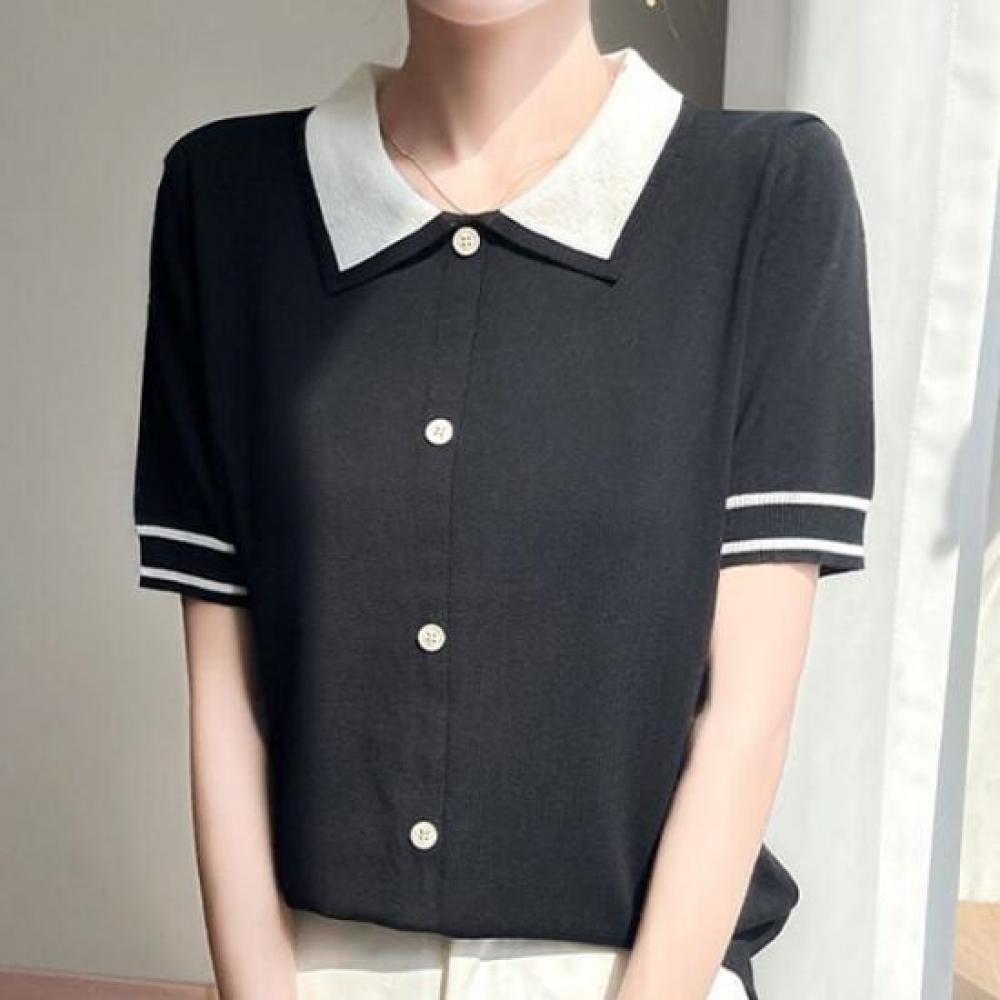 Navava Women Ice Cool Thin Collared Short Sleeve Knit Tee Nk3063