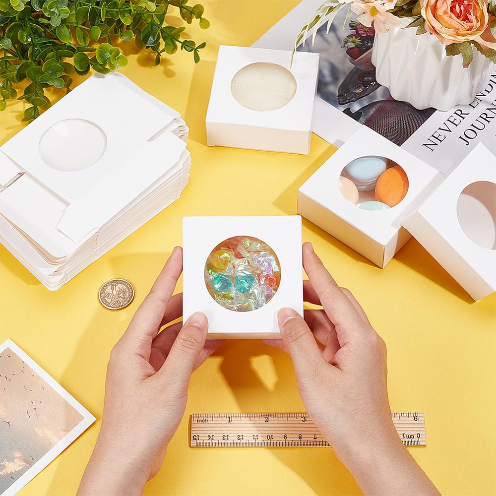 24pcs Cube Kraft Paper Storage Gift Boxes Visible Winbow Gift Packaging Case for Soap Packaging White 8x8x3cm