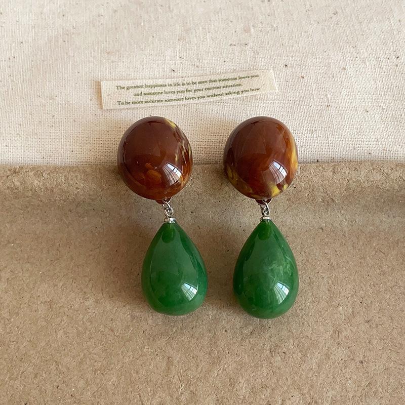 

Personality Double Color Contrast Resin Acrylic Long Dangle Earrings For Women Water Drop Round Shape Wholesale Daily Jewelry