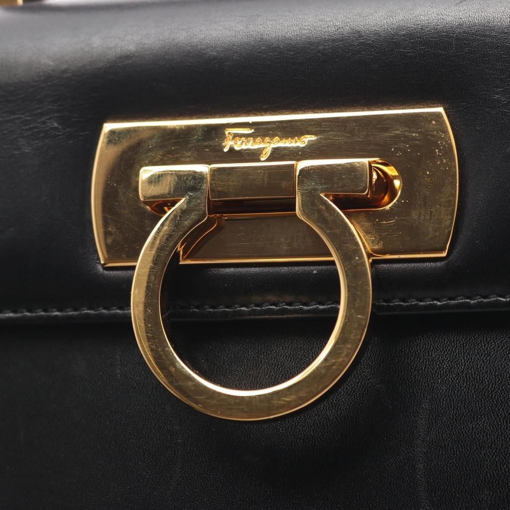 Used Salvatore Ferragamo Gancini Handbag leather Black Used Women