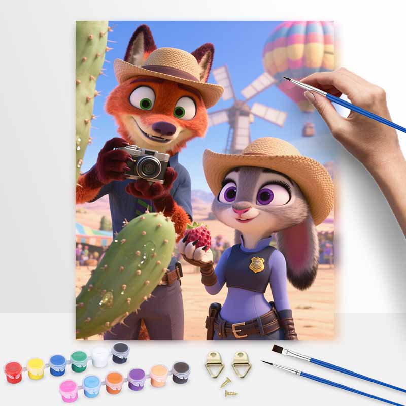 Disney Zootopia Nick and Judy Digital Oil Painting Art Kit Hand Painted Home Decor