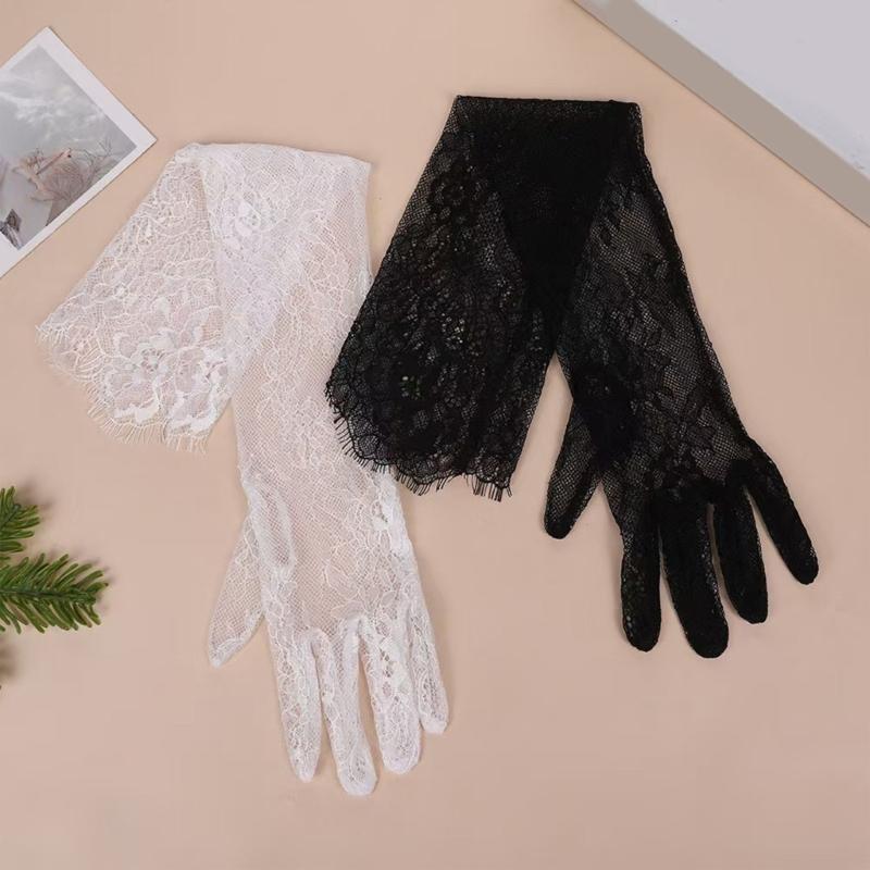2pcs Stylish Long Arm Gloves Breathable Lace Gloves Stretchy Polyester Gloves for Evening Parties Weddings