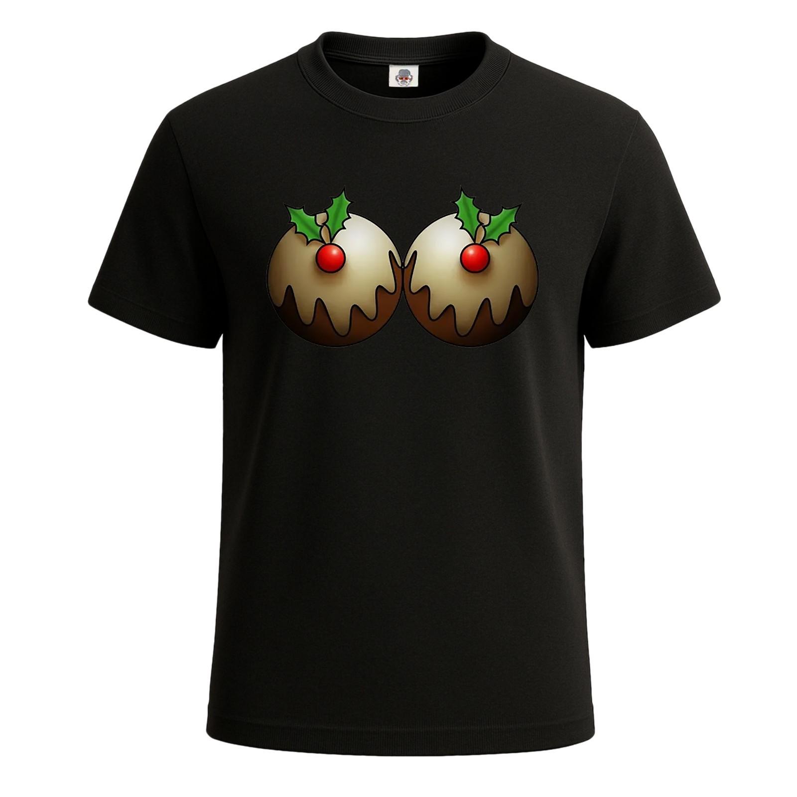 Christmas Pudding Boobs Party Mens T Shirt Joke Gift Funny Xmas Tee Top S разноцветный