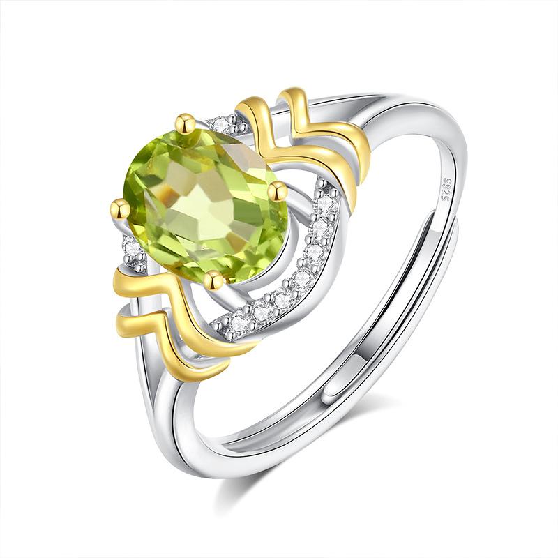 New Natural Spar Ring S925 Sterling Silver Ring Women's Two-color Gold-plated High-end Design Fashion Retro Jewelry Gift