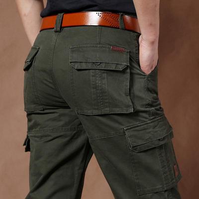 Men's Spring Cargo Pants - Thick, Loose, Straight-Leg, Multi-Pocket, Plus Size, Pure Cotton Trousers