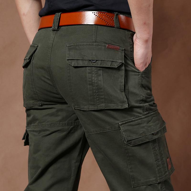 Men's Spring Cargo Pants - Thick, Loose, Straight-Leg, Multi-Pocket, Plus Size, Pure Cotton Trousers