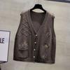 Hollow Embroidery Knitted Vest Women's Sleeveless Cardigan Retro Style Loose Casual V-neck Sweater Autumn and Winter