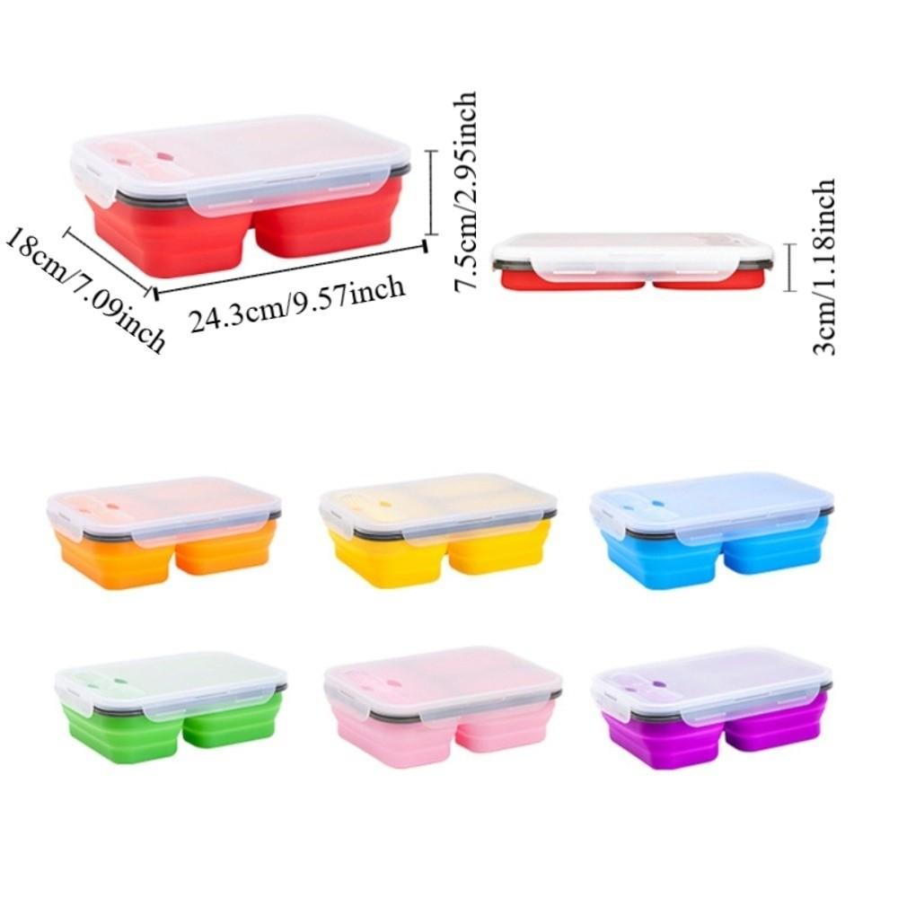 1350ml Foldable Lunch Box with Spork Large Capacity 3 Grids Food Storage Container  Student