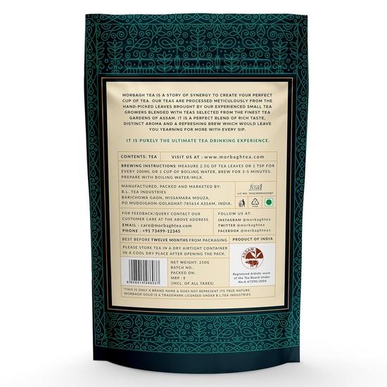 Morbagh Gold Tee - Premium Assam Teemischung (250 g - Packung mit 4) | Reichhaltiger Geschmack & Aromatisch | Perfekt für luxuriösen Milchtee & Chai