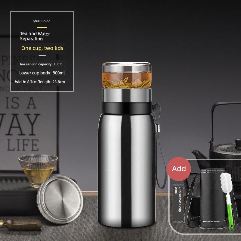 Large-Capacity Thermos Cup for Men, High-End Portable Stainless Steel Water Cup, Large Tea-Water Separation Tea Cup for Personal Use