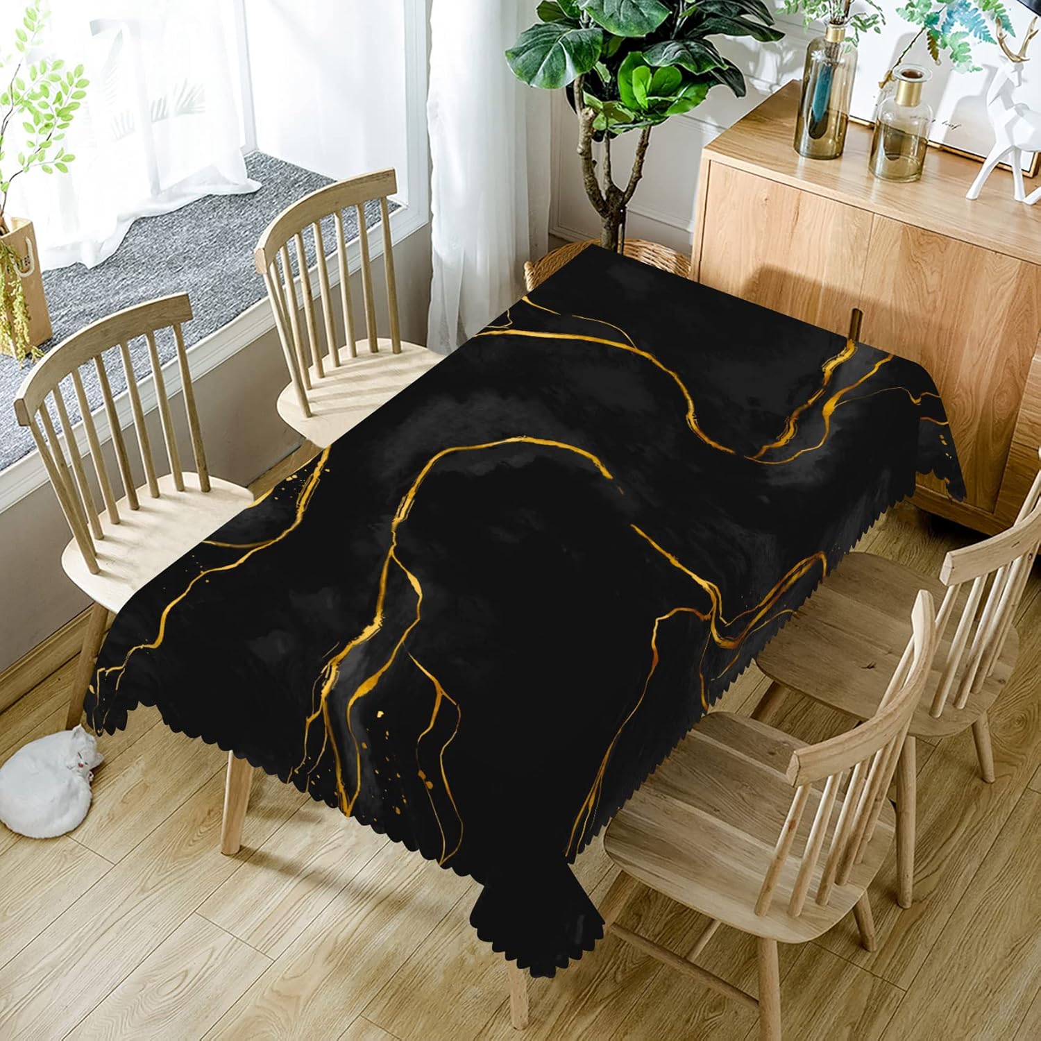 Zwart Gouden Marmeren Textuur Rechthoekige Waterdichte Tafelkleed voor Tafeldecoratie Wasbaar Keuken Eettafelkleed Bruiloft Feestdecor 100x160cm
