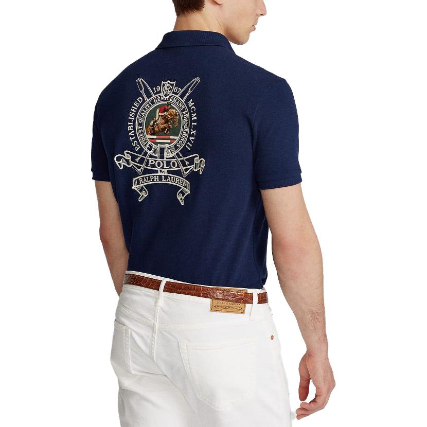 Polo Ralph Lauren SS23 Logo Pattern Embroidered Short Sleeve Polo Shirt Men tops Navy-Blue MNPOKNI1N821223-410