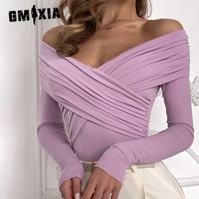 One Shoulder Bodysuit Hot Top Sexy Cross Ruffle One Shoulder Long Sleeve Bodysuit