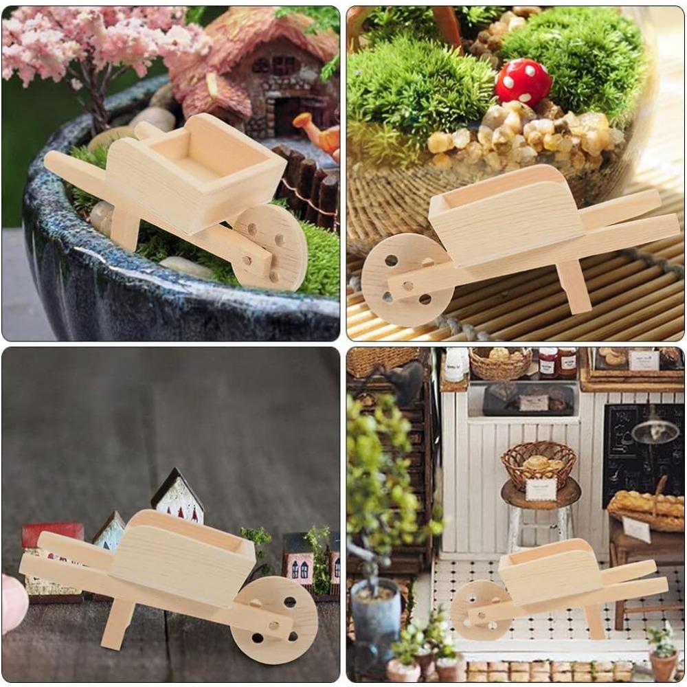 Miniatur-Schubkarre, Gartenwagen aus Holz, Puppenhaus-Zubehör, Mini-Sandwagen, Möbel, Garten, Mikro-Landschaft, dekorative Ornamente, 2er-Set