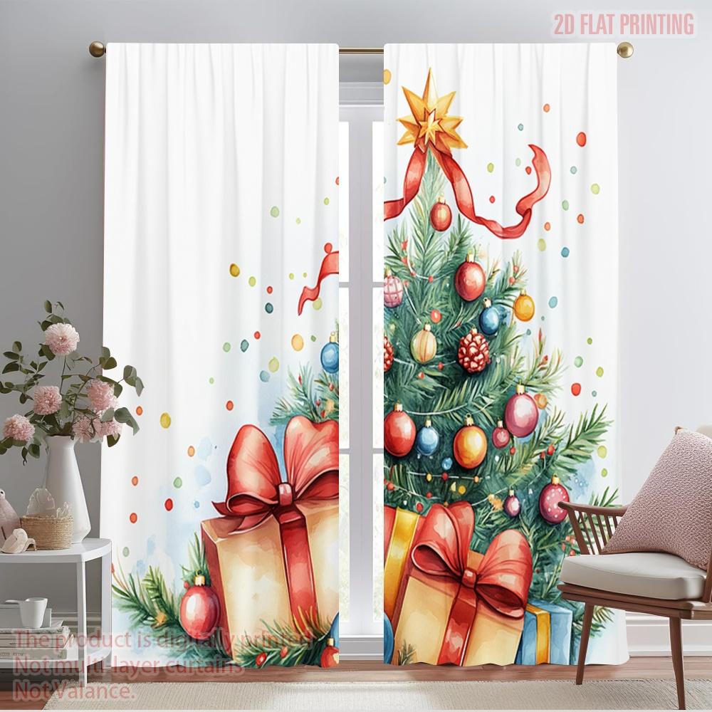 

2pcs,2D plane printing Curtain Popular Christmas Ornaments Gifts Ribbon (3) Polyester Fabric (without rod) Gifts Ldeal for 52.50×116.00 CM 2pcs
