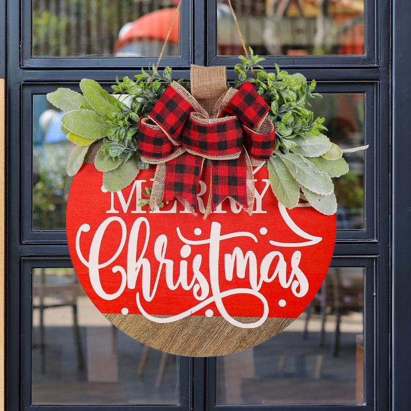 Merry Christmas Wooden Wreath Door Sign - Window Decoration