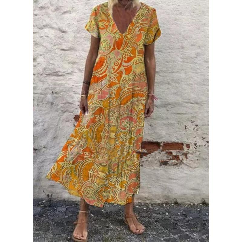 IHUASU Fashion Summer Spring Sleeve V-Neck Casual Dresses S жёлтый