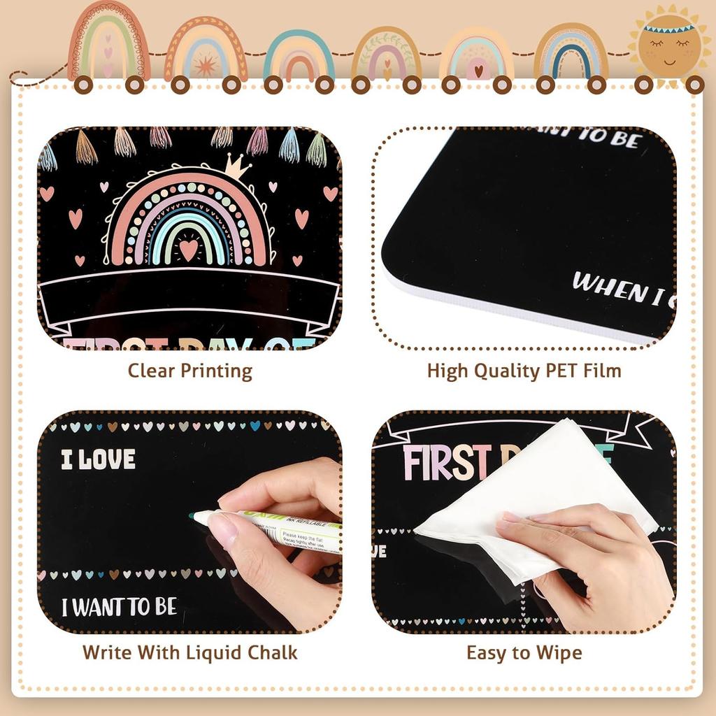 First Day and Last Day School Board Boho Back to School Sign School Chalkboard First Day Photo Prop Sign Rainbow 1st Day Chalk Board for Kids