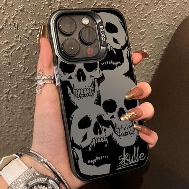 

Silver Halloween Skull Case for iPhone 11/13/14/15 Pro Max, Frosted Protective Cover 16