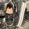 Large size rhinestone bow shallow mouth women's spring and autumn new one-pedal platform lazy shoes