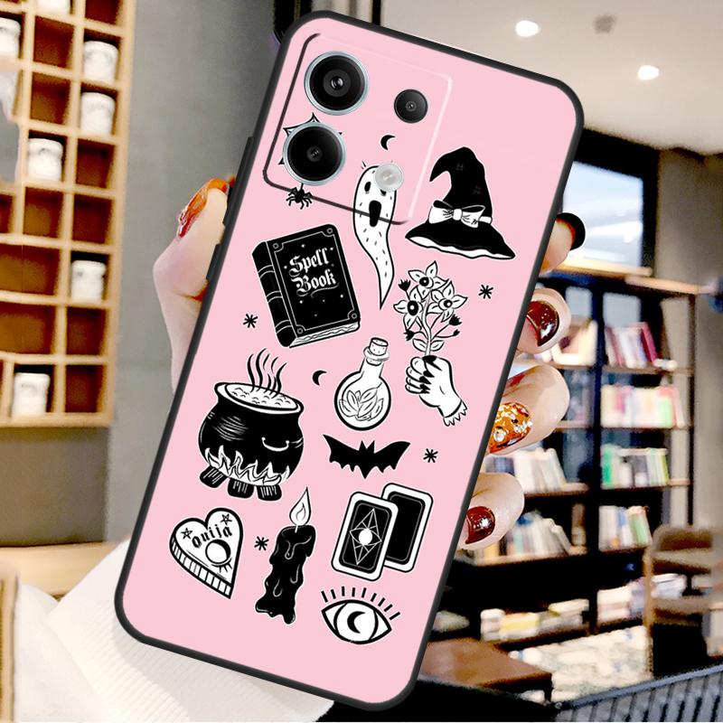 Pink Cat Skull Sorceress Witch For Xiaomi Redmi Note 14 Pro 12 11 9 10 13 15 Pro Plus Case For Redmi 15 10C 12C 13C 14C 15C
