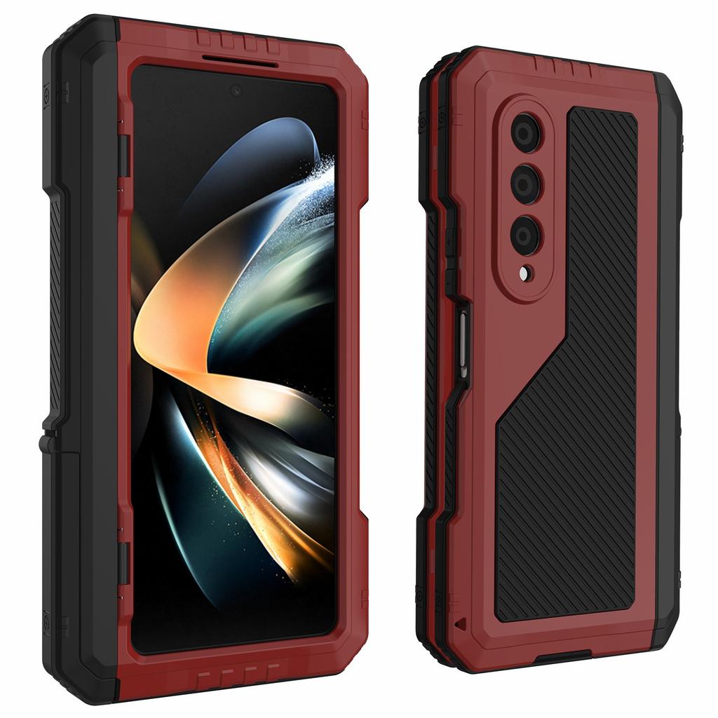 For Samsung Galaxy Z Fold4 5G Aluminium Alloy+Silicone Phone Case Shockproof Dustproof Kickstand Protective Cover with Screen Protector