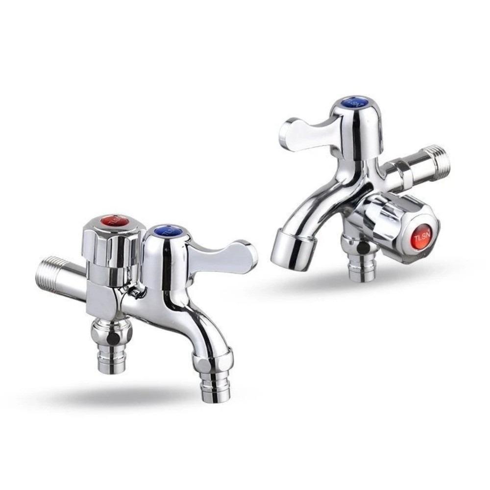 G1/2 Dual Control Water Tap Stainless Steel One in Two Out Faucet Dual Outlet Faucet Kitchen Sink
