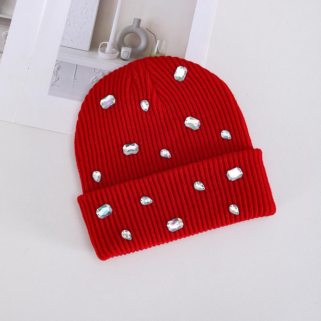 New knitted hat European and American fashion butterfly rhinestone thermal cover wool hat