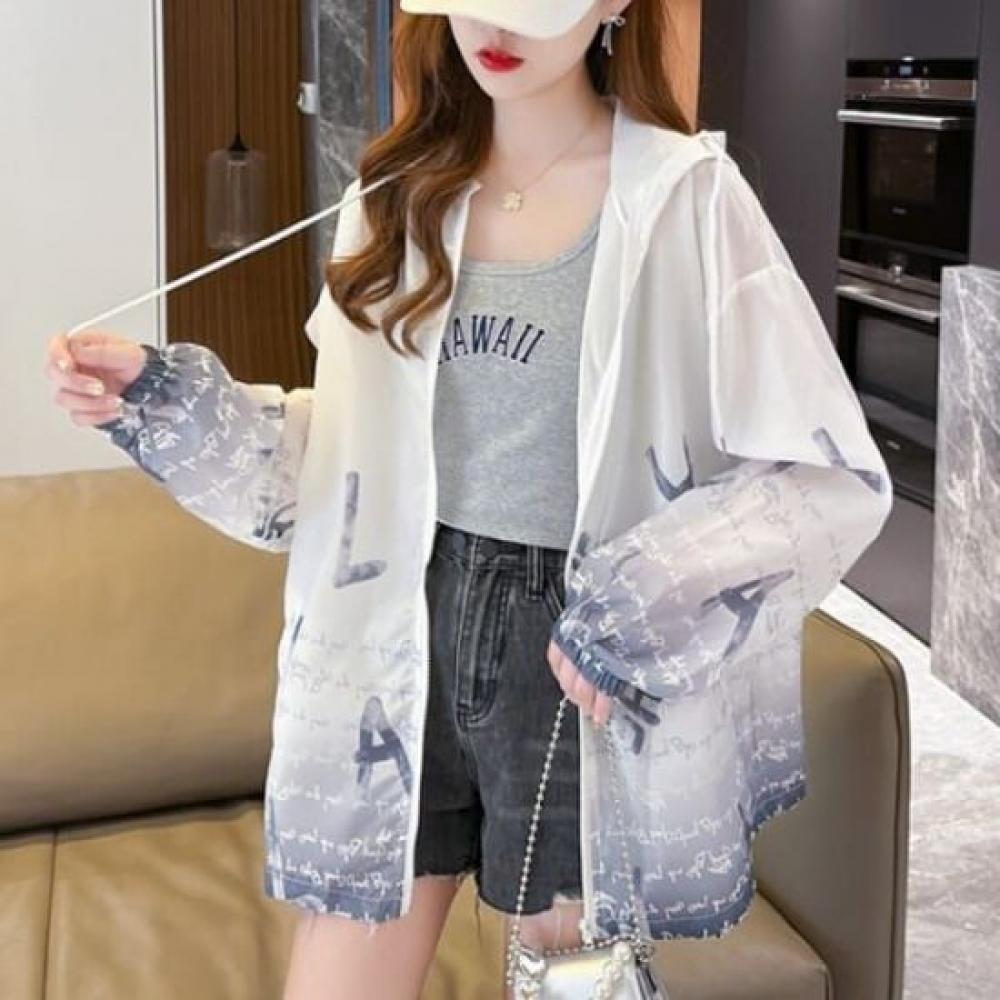 Navava Women Gradient Lettering Thin Long Sleeve Hoodie Jacket Nc378