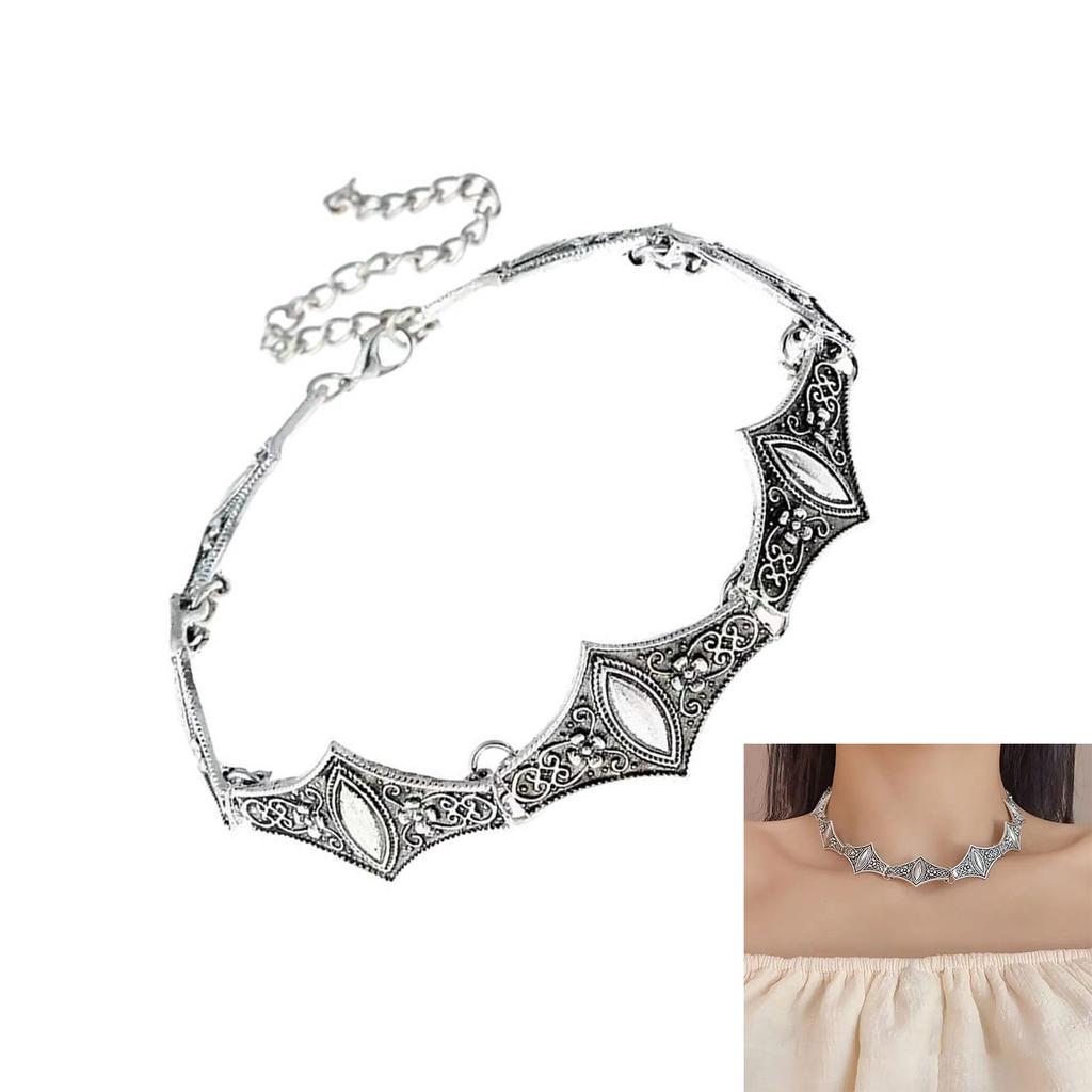 Handgefertigte Vintage Böhmische Kurzkette mit Antik-Finish, Verstellbare Länge, Halskette für Lagenlooks