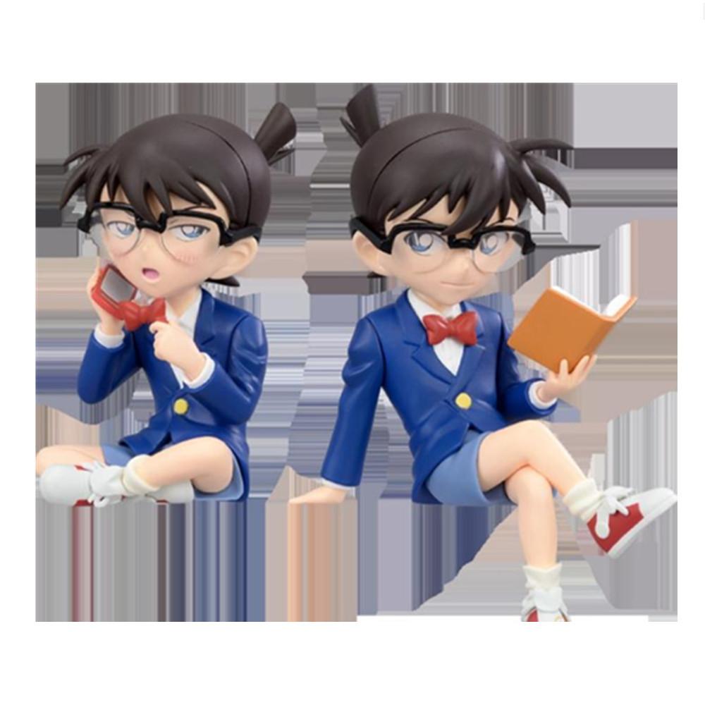 1 Pc Anime Detective Conan Action Figures Cute Sitting Posture Reading Book Detective Phone PVC Model Collection Kid Gift Toy