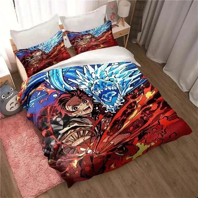 Demon Slayer, Anime Tegneserie Gave King Twin Dobbel Barn Sengetøy Sett Mircofiber eller Polyester Dynetrekk Sett Deksel Sengedekke med