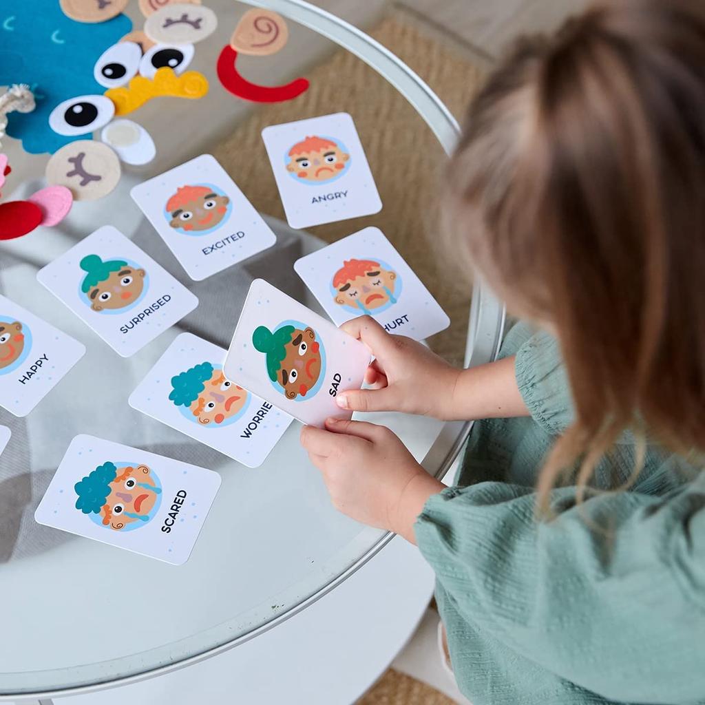 Montessori Gesichtsausdrucksspiel für Kinder Emotionale Veränderung Spielzeug mit 9 Karten Vorschul-Lernspielzeug