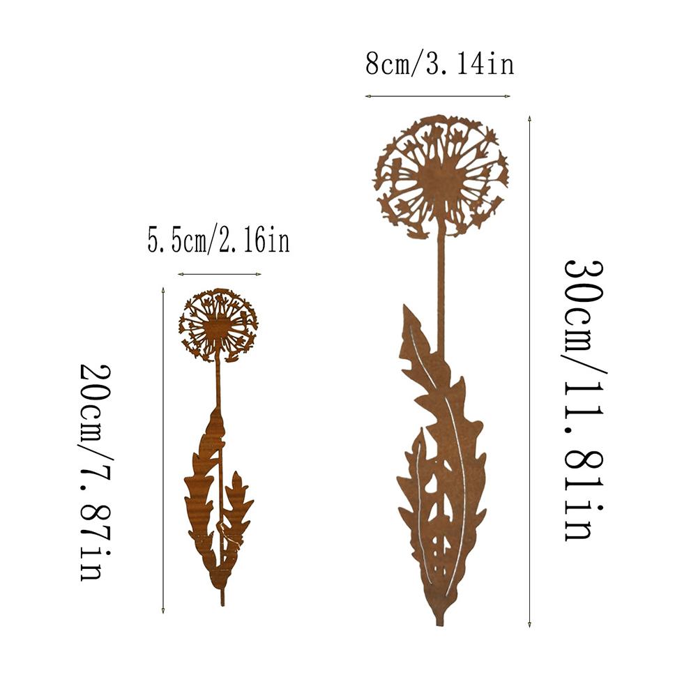Rusty Finish Dandelion Garden Art Rustic Metal Stake