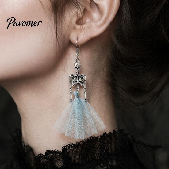 Statement Alloy Jewelry 1 Pair Halloween Earrings, Spooky Gothic Skeleton Dangle Drop Earrings Punk Skull Articulated for Women Gift Lovers