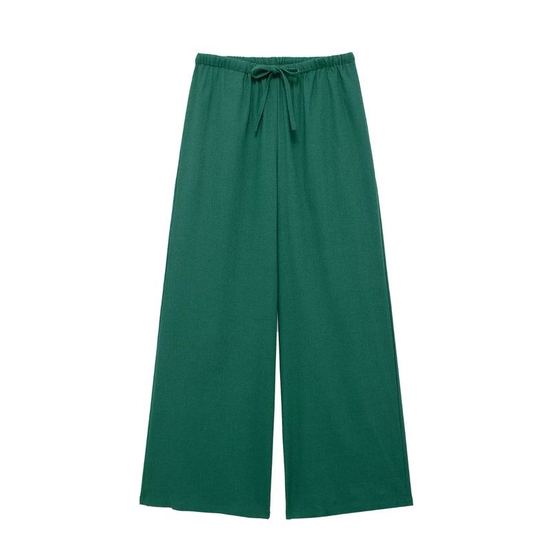 Linen Blend Kimono Cross Outwear 6078572 Retro Brown Elegant Wide Leg Pants 5057572