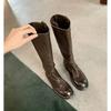 Grape mother of the same style, washed horse leather, high tube and thin medium and long boots, thick heel and thick sole leather knight boots for