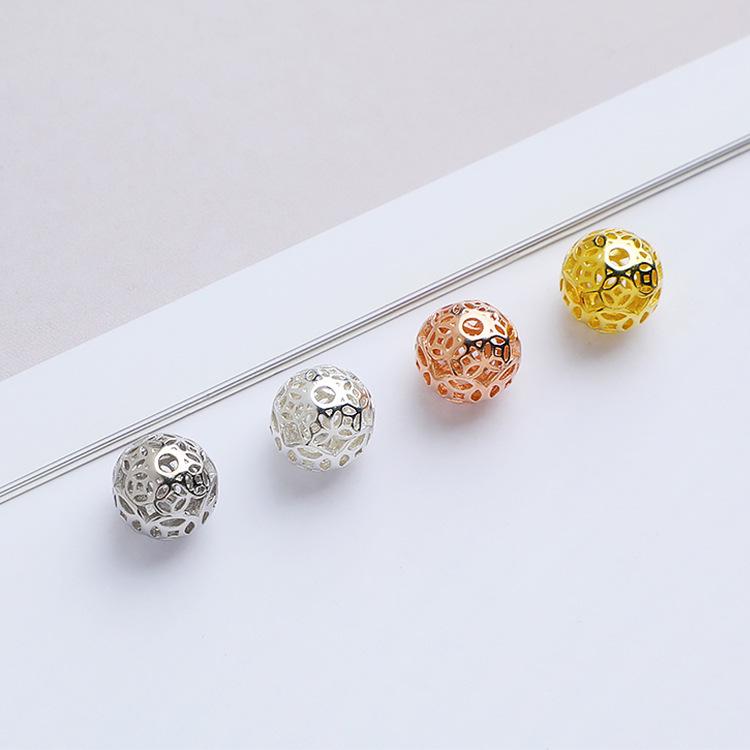 S925 Sterling Silver Hollow Copper Coin Round Spacer Beads for DIY Handmade Bracelets.