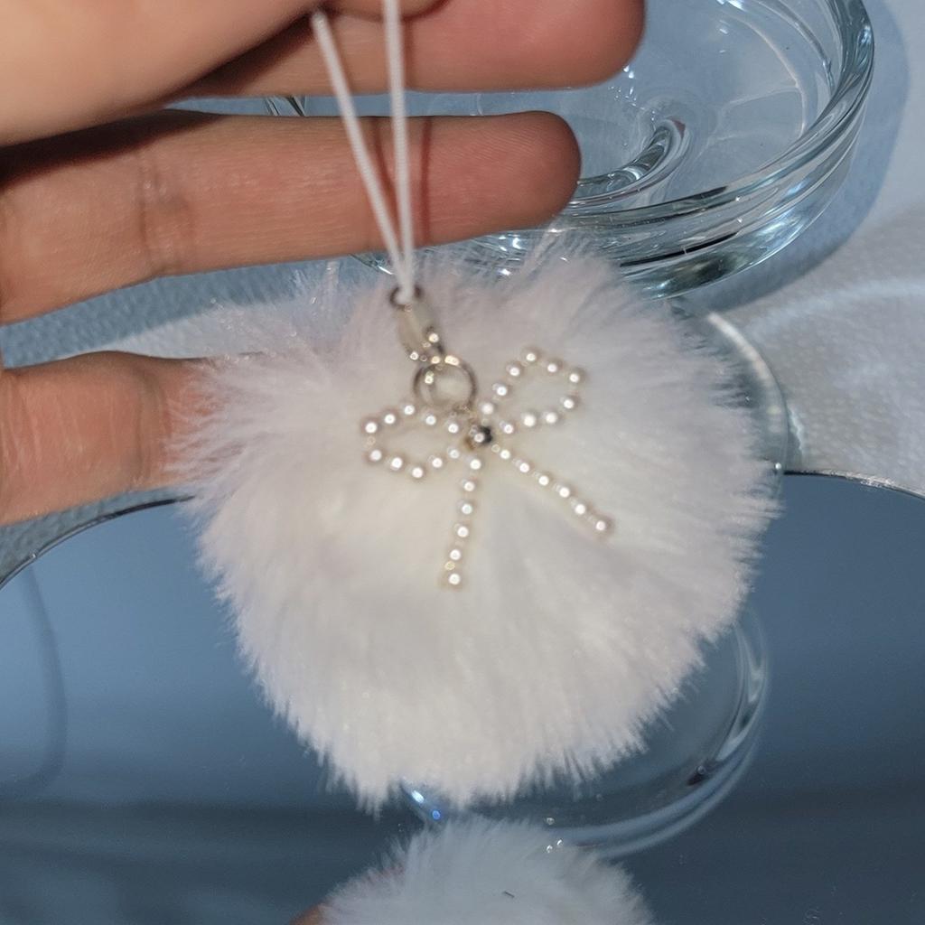 Cute Plush Ball Bowknot Pendant Phone Straps Lanyard Pocket Keychain Strap Backpack Charm Car Key Decoration Chain