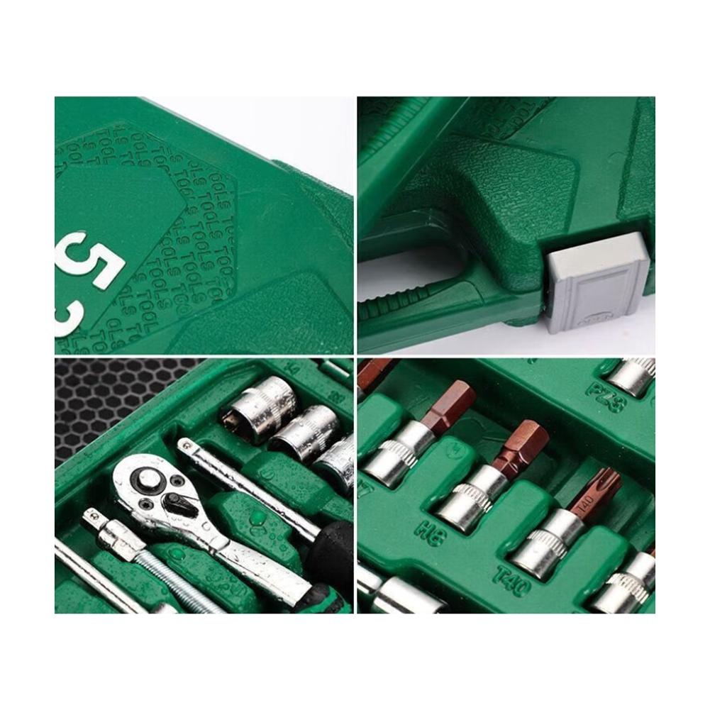 53pcs 1/4 Inch Drive Socket Wrench Set 72-Tooth Reversible Ratchet Wrench 4-14mm Socket With Extension Bars For Auto Repairs