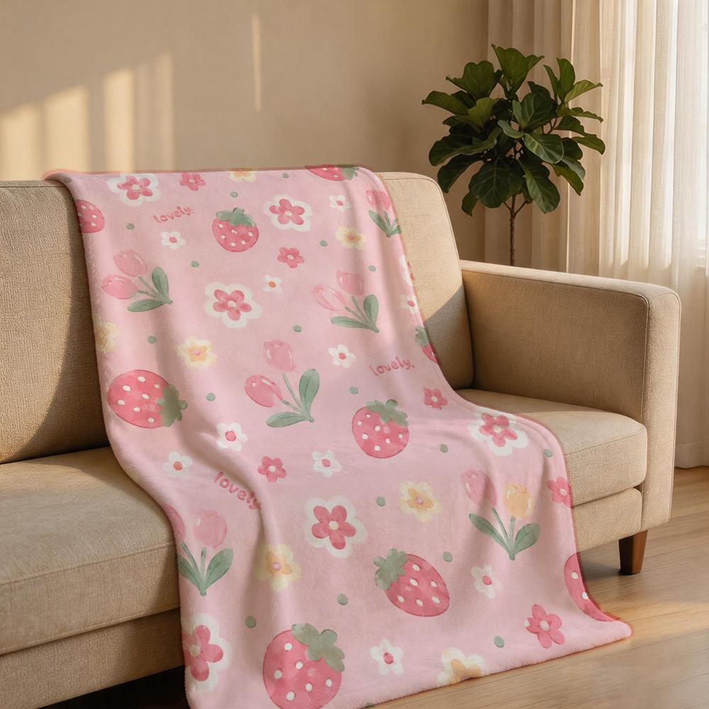 PinkPeachStrawberryDitsy Throw Short Plush Throw Blanket Soft Skin-Friendly Multi-Scene Home Office