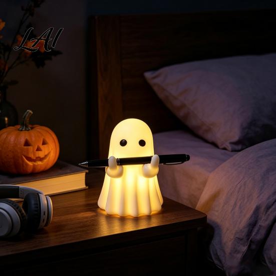 Decorative Ghosts for Fireplace LED Middle Finger Ghost Halloween Night Light Cute Spooky Haunted House Display Props Statue Desktop Home Office